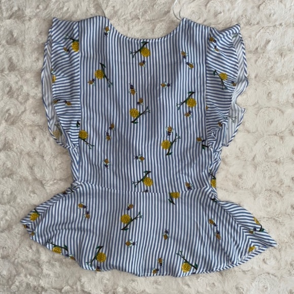 ONE CLOTHING Wrap Top Bee Print Blue Stripe - Picture 8 of 8